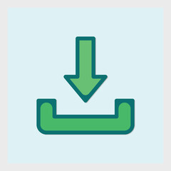 Green download icon symbolizing file transfer and data saving process