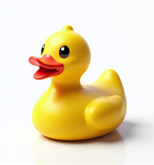 Adorable 3D Rubber Duck with Smile, Fun and Joyful Toy Character on White Background
