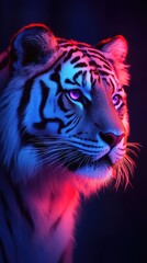 Obraz premium Vibrant Neon Tiger Portrait: Majestic Wildlife in Futuristic Colors