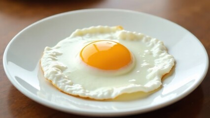A fried egg on a white plate symbolizes simplicity and breakfast essentials