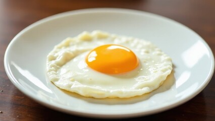 A fried egg on a white plate symbolizes simplicity and breakfast essentials