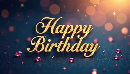 Vibrant Happy Birthday Greeting Card with Sparkling Diamonds and Bokeh Background for Festive Celebrations