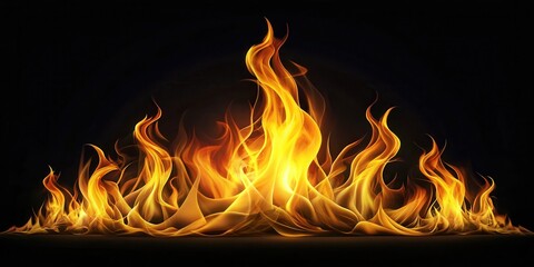 Fototapeta premium A vibrant abstract depiction of fire with dancing flames and warm hues against a dark background.
