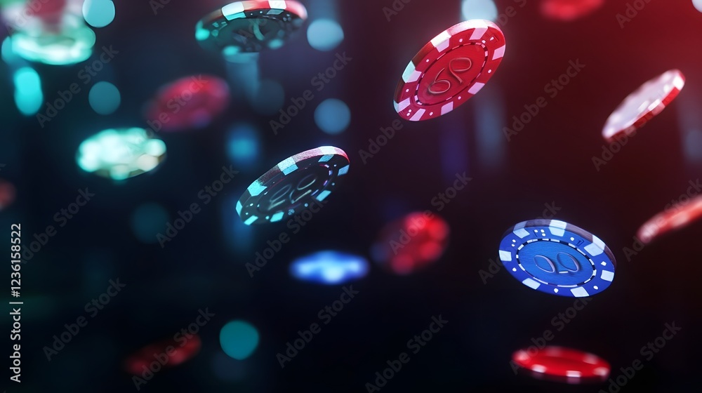 Aufkleber Vibrant and abstract background featuring a kaleidoscopic array of shimmering casino chips in various hues set against a backdrop of glowing dimensional fractal patterns