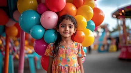 Obraz premium A child holding a colorful balloon at a carnival,