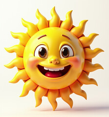Cute 3D Sun with Smile, Cheerful and Bright Weather Character on White Background
