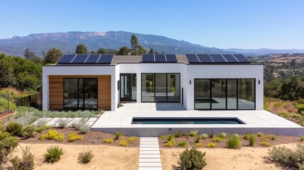Green Living: Aerial View of Environmentally-Friendly Smart Home Powered by Solar Energy