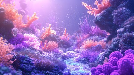 Vibrant coral reef in serene underwater landscape.