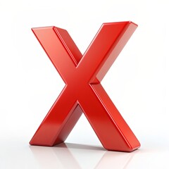 Obraz premium Glossy Red 3D Letter X on White Background, 3D, Letter, Alphabet, Red