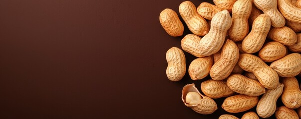 A close-up of raw peanuts scattered on a dark background, showcasing their natural texture and color.