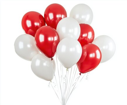 Red and white glossy latex balloons on a white background