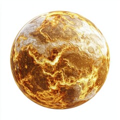 Venus with its dense golden clouds and volcanic landscapes, isolated on a clean white background