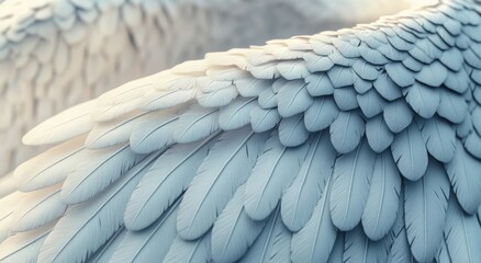 Obraz premium A minimalist close-up of an angelic wing with soft white feathers, capturing its ethereal and heavenly essence, graceful curves, delicate texture, and serene atmosphere with light and shadow,
