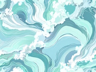 Abstract Ocean Waves: Turquoise and White Swirls