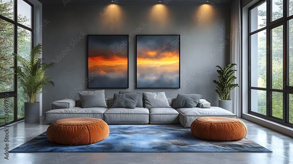 Poster frame mockup a modern home interior displayed from different angles the space features sleek furnitu