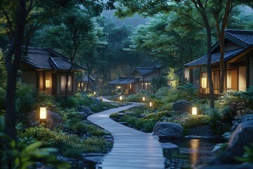 Fototapeta premium Pathway to illuminated small building