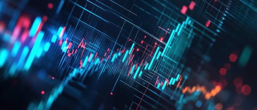 Digital data chart with glowing lines and graphs representing financial trends and stock market analytics for tech investment insights and trading strategies. - Powered by Adobe