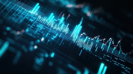 Digital stock market analysis represented by vibrant graphs and charts, displaying real-time data trends and insights for financial investors and analysts.
