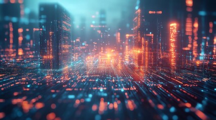 Fototapeta premium Futuristic Glowing Cityscape Digital Network