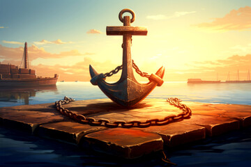 iron anchor underwater on nature background