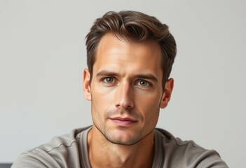 Fototapeta premium Photorealistic male portrait on neutral background
