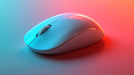 Wireless mouse, neon backdrop, digital workplace, product shot