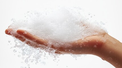 Fototapeta premium A hand holding cleansing foam isolated on transparent background Generative Ai.