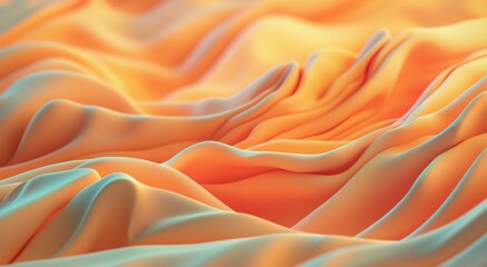 Obraz premium Abstract waves, flowing curves, orange and red ribbons, smooth gradients, ethereal background, soft lighting, minimalist design, dynamic movement, fluid forms, atmospheric composition, delicate
