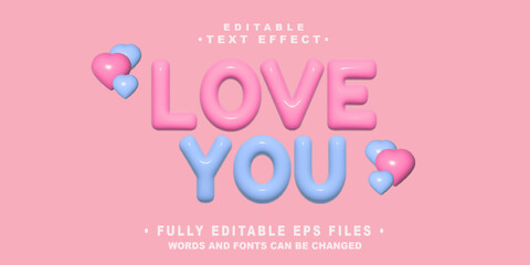 editable 3d inflate love you text effect.typhography logo