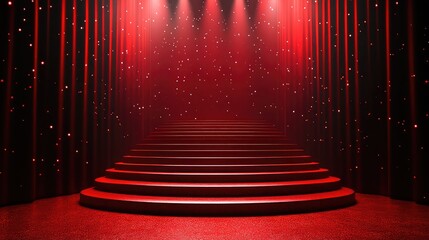 Abstract empty red podium on red background. Generative Ai., on white background