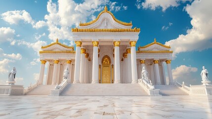 Obraz premium Grand Classical Temple With Golden Accents Under A Bright Sky