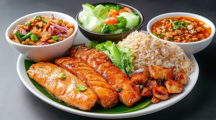 Grilled Fish with Brown Rice and Seasonal Vegetables