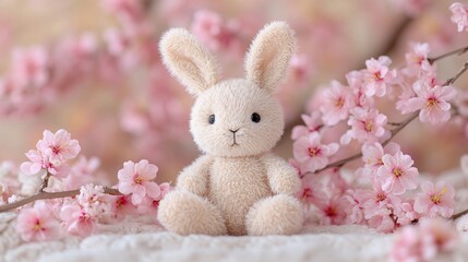 Obraz premium Plush bunny spring blossoms background card