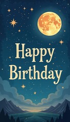 Fototapeta premium Happy Birthday Celebration Background with Festive Stars and Mountains