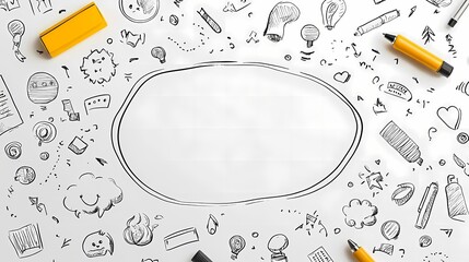 Obraz premium Blank Sketchpad Surrounded by Hand-drawn School Supplies and Doodles