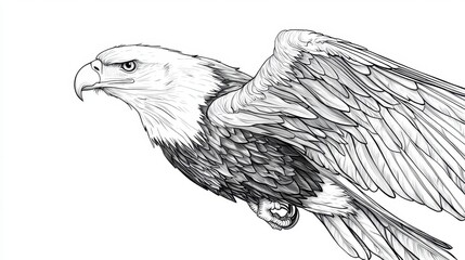 Detailed Illustration of a Majestic Eagle in Flight Over White Background