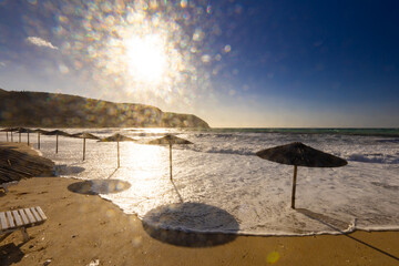 Krajobraz letni, grecka wyspa Lefkada, niebieski kolor, relaks i wypoczynek, Morze Jońskie, tło do projektu, tapeta © anettastar