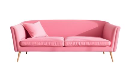 Retro pink velvet sofa, mid-century modern design, curved back, tapered wooden legs, plush cushions, minimalist aesthetic, 1960s inspired, photorealistic render living room furniture ,interior design 