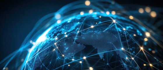 Global network connections and digital data flow over Earth, symbolizing technology, communication, and the impact of the internet on modern society and business.