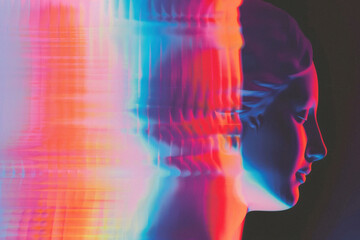 Classical sculpture bust blended with glitch art and vibrant color gradients on dark backgrounds, perfect for modern and artistic designs.