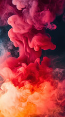 Fototapeta premium Colorful pink and orange ink cloud swirling in liquid