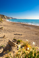 Krajobraz letni, grecka wyspa Lefkada, niebieski kolor, relaks i wypoczynek, Morze Jońskie, tło do projektu, tapeta