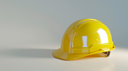 Fototapeta premium Bright yellow construction helmet resting on a clean surface for safety and protection during building projects