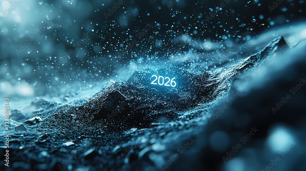 Wall mural futuristic digital technology background with holographic elements and text representing the year 20