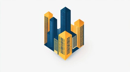 Obraz premium Abstract Cityscape Illustration with Skyscrapers in Blue and Yellow Colors on a Light Background