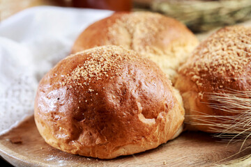 Sweet buns on the table.