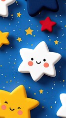 Fototapeta premium Smiling Cartoon Stars on Blue Background