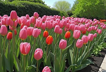 Vibrant Tulip Blooms in a Colorful Spring Garden