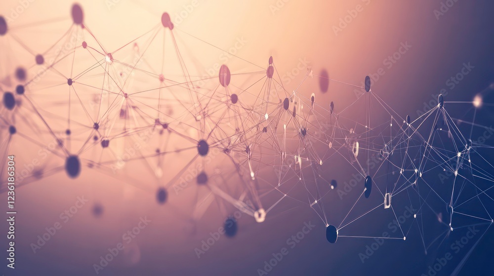 Fototapete Abstract network connection.  Interconnected nodes and lines form a complex web, representing data flow or global communication.