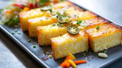 Gourmet Cornbread with Roasted Corn, Jalapeno, and Cheddar. Sophisticated Presentation